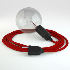 Lampe baladeuse E27 câble textile ROUGE , douille bakélite avec interrupteur intégré