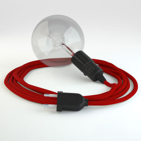 Lampe baladeuse E27 câble textile ROUGE , douille bakélite avec interrupteur intégré