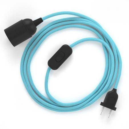 Lampe baladeuse câble textile souple Bleu Azur effet soie