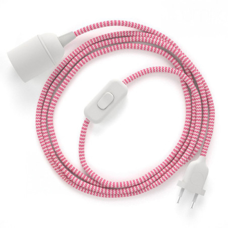Lampe baladeuse fil textile souple zig-zag Fuchsia effet soie