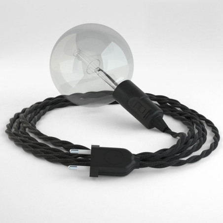 Lampe baladeuse E27 câble textile NOIR, douille bakélite avec interrupteur intégré