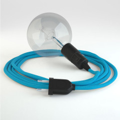 Lampe baladeuse E27 câble textile BLEU TURQUOISE , douille bakélite avec interrupteur intégré