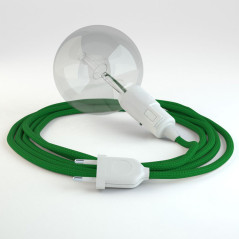 Lampe baladeuse E27 câble textile VERT FONCÉ, douille thermoplastique avec interrupteur intégré