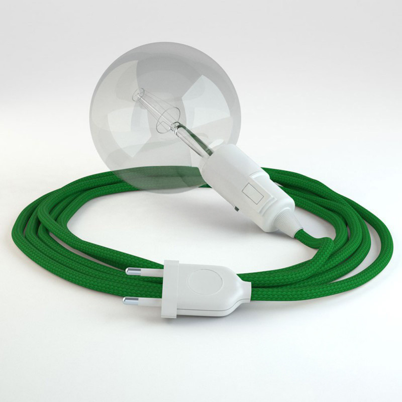 Lampe baladeuse câble textile VERT FONCÉ, douille thermoplastique avec interrupteur intégré