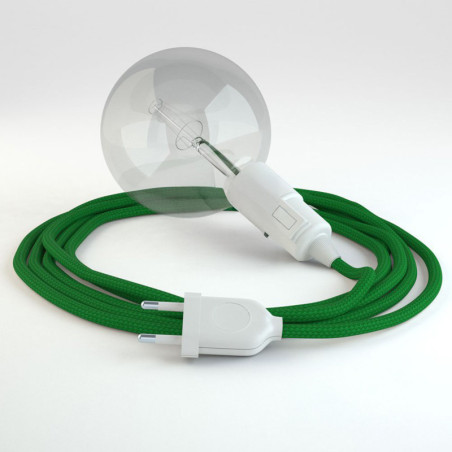Lampe baladeuse E27 câble textile VERT FONCÉ, douille thermoplastique avec interrupteur intégré