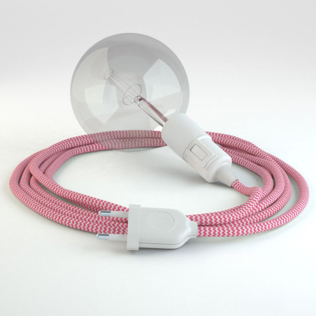 Lampe baladeuse E27 câble textile ZIG ZAG FUSCHIA, douille thermoplastique avec interrupteur intégré