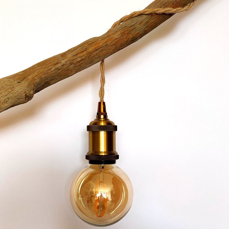 Lampe baladeuse fil jute torsadé et douille vintage dorée avec bague pour abat-jour Lampe baladeuse fil jute torsadé et douille vintage dorée avec bague pour abat-jour