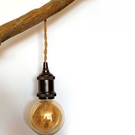 Lampe baladeuse câble lin et douille vintage perle noire avec bague pour abat-jour