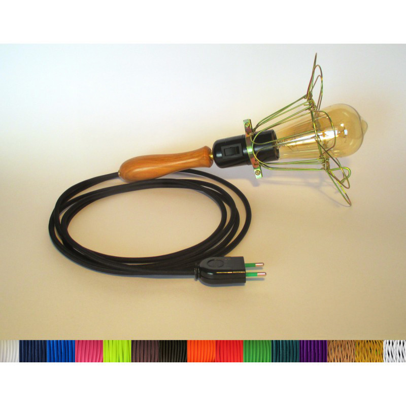 Lampe baladeuse US à personnaliser - 110/250V manche en bois de Cerisier avec interrupteur intégré